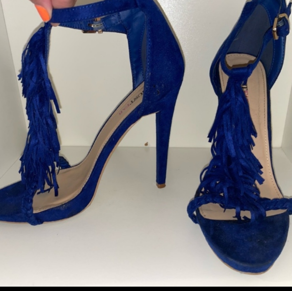 JustFab Blue Fringe Sandals